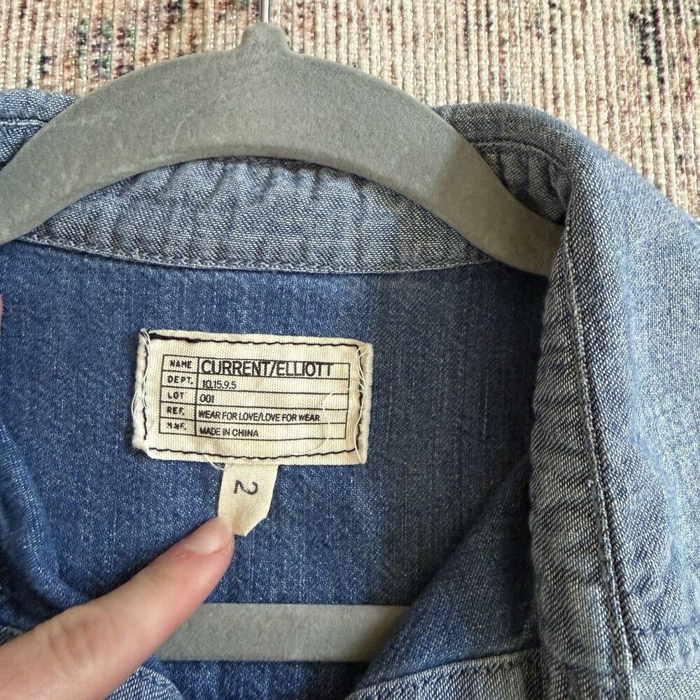 Current Elliott Two Tone Denim Shirt Dress Light Mid Wash Size 2 Mini Skirt - Picture 13 of 16